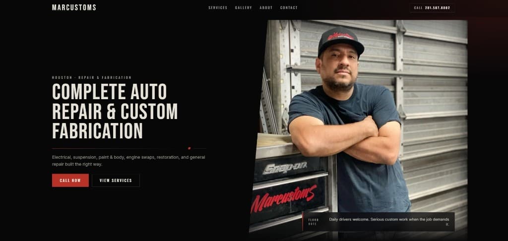 Serious, call-first shop pages